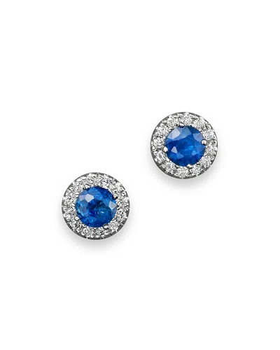 Bloomingdale's Blue Sapphire And Diamond Halo Stud Earrings In 14k White Gold - Exclusive In White/blue
