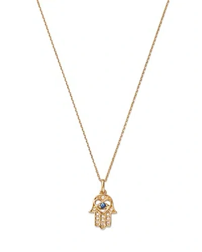 Bloomingdale's Blue Sapphire & Diamond Hamsa Hand Pendant Necklace In 14k Yellow Gold, 17 In Blue/gold