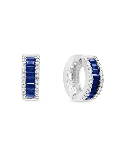 Bloomingdale's Blue Sapphire And Diamond Hoop Earrings In 14k White Gold - Exclusive In Blue/white