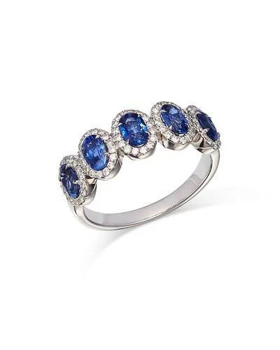 Bloomingdale's Blue Sapphire & Diamond Multi-halo Ring In 14k White Gold - Exclusive In Blue/white