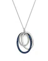 Bloomingdale's Blue Sapphire And Diamond Oval Pendant Necklace In 14k White Gold, 18 In White/blue