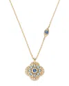 Bloomingdale's Blue Sapphire, Blue Topaz, & Diamond Clover Pendant Necklace In 14k Yellow Gold, 17 In Blue/gold