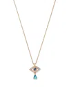 Bloomingdale's Blue Sapphire, Blue Topaz & Diamond Evil Eye Dangle Pendant Necklace In 14k Yellow Gold, 17 In Blue/gold