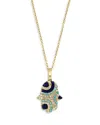 Bloomingdale's Blue Sapphire, Turquoise & Diamond Hamsa Hand Pendant Necklace In 14k Yellow Gold, 16-18 - Exclusive In Blue/gold