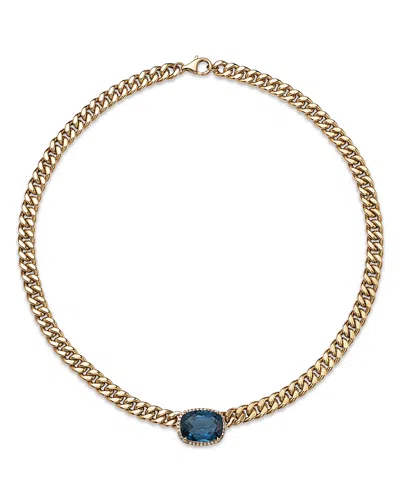 Bloomingdale's Blue Topaz & Diamond Bold Chain Link Statement Necklace In 14k Yellow Gold, 17 - Exclusive In Blue/gold