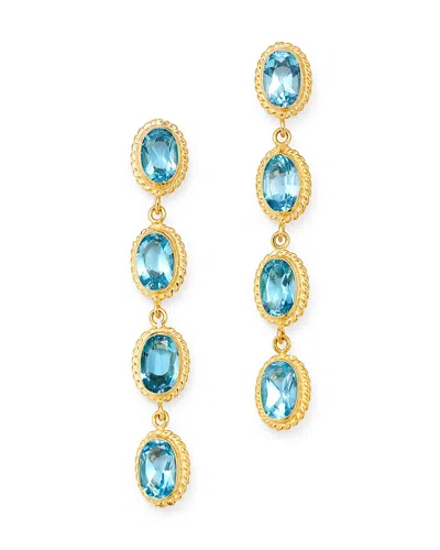 Bloomingdale's Blue Topaz Oval Bezel Set Drop Earrings In 14k Yellow Gold - Exclusive In Blue/gold