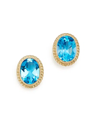 Bloomingdale's Blue Topaz Oval Bezel Stud Earrings In 14k Yellow Gold - Exclusive In Blue Topaz/gold