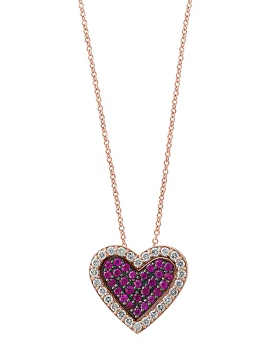 Bloomingdale's Certified Ruby & Diamond Heart Pendant Necklace In 14k Rose Gold, 18 - Exclusive In Red/rose Gold