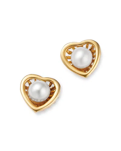 Bloomingdale's Children's Freshwater Pearl Heart Screw Back Stud Earrings In 14k Yellow Gold