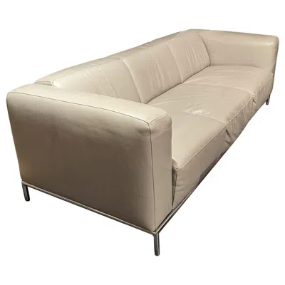Pre-owned Bloomingdale's Contemporary Italian Leather 3-seater Sofa In Sand