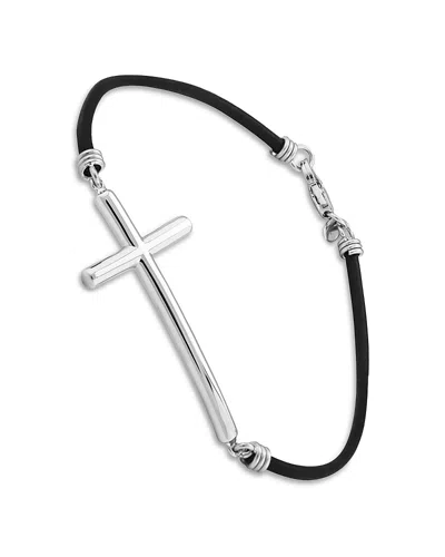 Bloomingdale's Cross Flex Bracelet In Leather & Sterling Silver - Exclusive In Silver/black