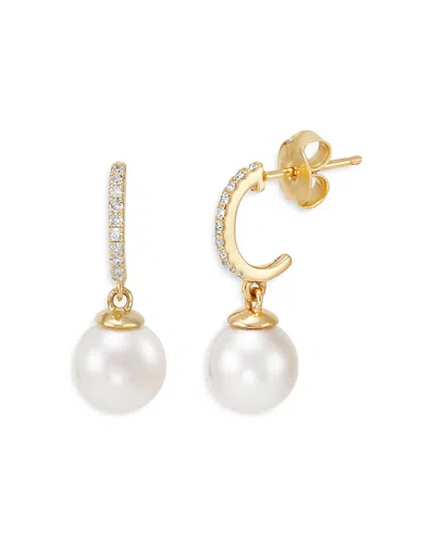 Bloomingdale's Cultured Freshwater Pearl & Diamond J Hoop Earrings In 14k Yellow Gold - Exclusive In White/gold