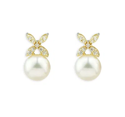 Bloomingdale's Cultured Freshwater Pearl & Diamond Stud Earrings In 14k Yellow Gold - Exclusive
