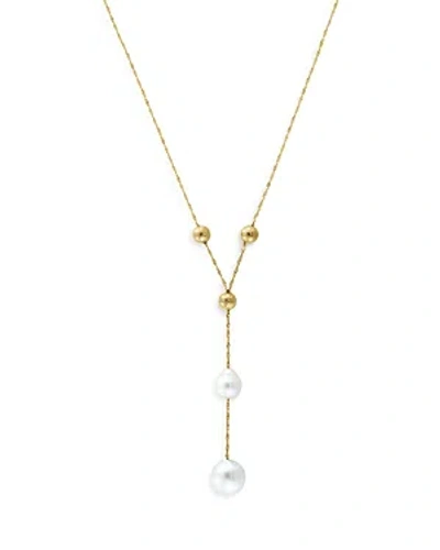 Bloomingdale's Bloomingdales Cultured Freshwater Pearl & Polished Bead Lariat Necklace In 14k Yellow Gold, 18 In White/gold