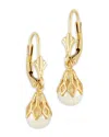 Bloomingdale's Cultured Freshwater Pearl Bell Cap Leverback Drop Earrings In 14k Yellow Gold - Exclusive In White/gold