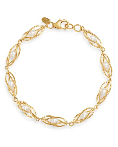 Bloomingdale's Cultured Freshwater Pearl Cage Bracelet In 14k Yellow Gold - Exclusive In White/gold