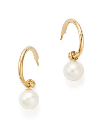 Bloomingdale's Cultured Freshwater Pearl Huggie Hoop Earrings In 14k Yellow Gold, 6mm - Exclusive In White/gold