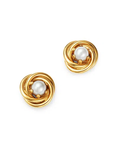 Bloomingdale's Cultured Freshwater Pearl Knot Earrings In 14k Yellow Gold, 3mm - Exclusive In White/gold