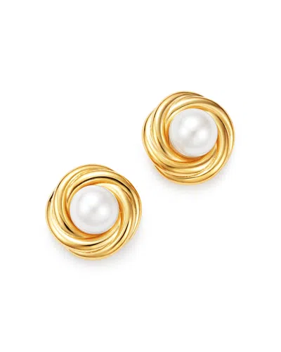 Bloomingdale's Cultured Freshwater Pearl Knot Earrings In 14k Yellow Gold, 5mm - Exclusive In White/gold