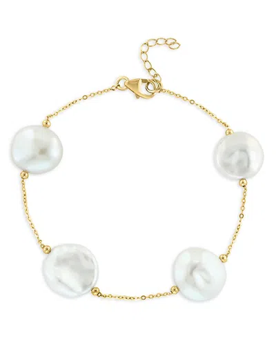 Bloomingdale's Cultured Freshwater Pearl Link Bracelet In 14k Yellow Gold - Exclusive In White/gold
