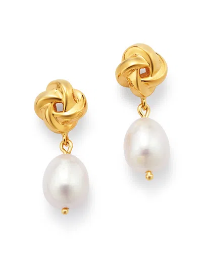 Bloomingdale's Cultured Freshwater Pearl Love Knot Drop Earrings In 14k Yellow Gold - Exclusive In White/gold