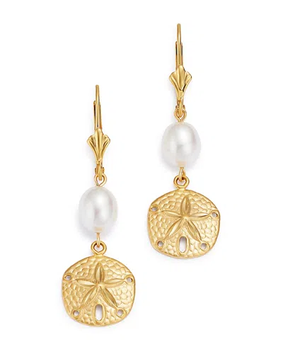 Bloomingdale's Cultured Freshwater Pearl Sand Dollar Drop Earrings In 14k Yellow Gold - Exclusive In White/gold