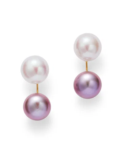 Bloomingdale's Cultured Freshwater Pink Pearl Front-back Earrings In 14k Yellow Gold - Exclusive In White/pink