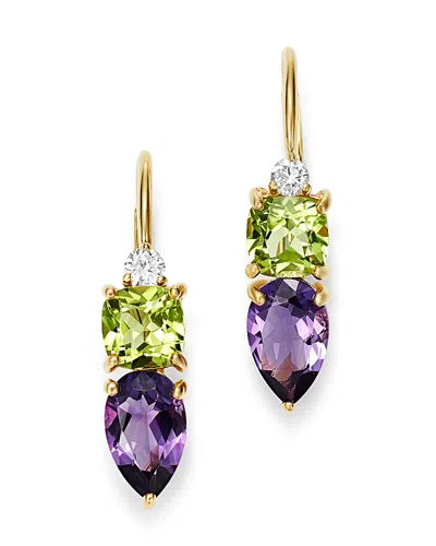Bloomingdale's Diamond, Amethyst & Peridot Drop Earrings In 14k Yellow Gold - Exclusive In Multi/gold