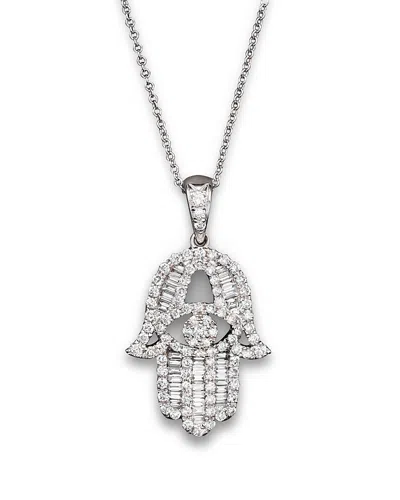 Bloomingdale's Diamond And Baguette Hamsa Pendant Necklace In 14k White Gold, 0.55 Ct. T. W. - Exclusive