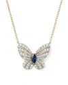Bloomingdale's Diamond And Blue Sapphire Butterfly Pendant Necklace In 14k Yellow Gold, 17 - Exclusive In Multi/gold