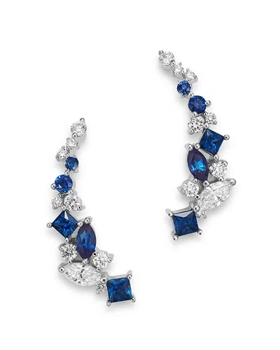 Bloomingdale's Diamond And Blue Sapphire Climber Earrings In 14k White Gold - Exclusive In Blue/white