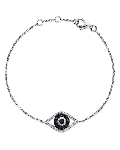 Bloomingdale's Diamond And Blue Sapphire Evil Eye Bracelet In 14k White Gold In Multi