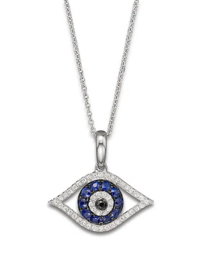 Bloomingdale's Diamond And Blue Sapphire Evil Eye Pendant Necklace In 14k White Gold, 18 In Multi/white