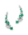 Bloomingdale's Diamond & Emerald Climber Earrings In 14k White Gold - Exclusive In Green/white