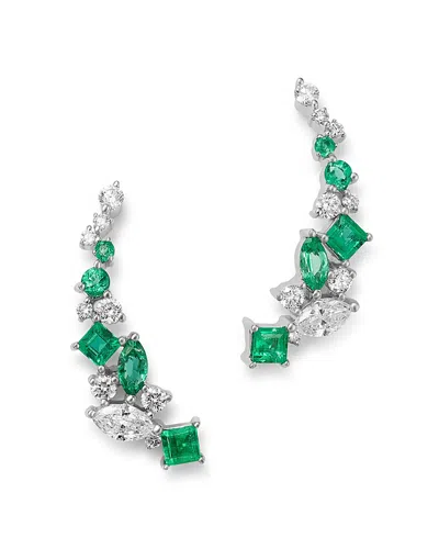 Bloomingdale's Diamond & Emerald Climber Earrings In 14k White Gold - Exclusive In Green/white