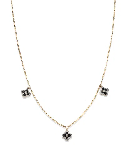 Bloomingdale's Diamond & Enamel Clover Droplet Necklace In 14k Yellow Gold, 0.25 Ct. T. W. - Exclusive In Black/gold