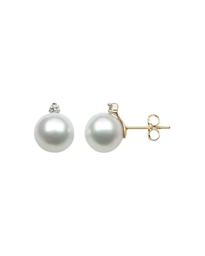 Bloomingdale's Diamond & White South Sea Cultured Pearl Stud Earrings In 14k Yellow Gold - Exclusive In White/gold
