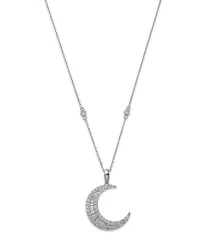 Bloomingdale's Diamond Baguette & Round Crescent Pendant Necklace In 14k White Gold, 0.62 Ct. T. W. - Exclusive