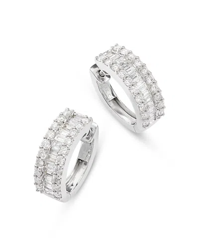 Bloomingdale's Diamond Baguette & Round Huggie Hoop Earring In 14k White Gold, 2.0 Ct. T. W.