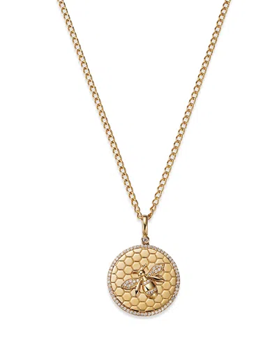 Bloomingdale's Diamond Bumble Bee Disc Pendant Necklace In 14k Yellow Gold, 0.25 Ct. T. W. - Exclusive