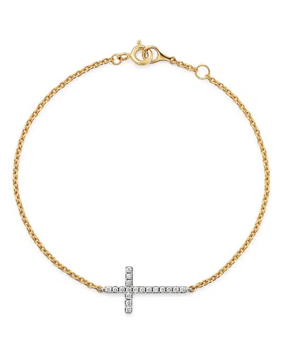 Bloomingdale's Diamond Cross Bracelet In 14k Yellow & White Gold, 0.15 Ct. T. W. - Exclusive In White/gold