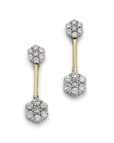 Bloomingdale's Diamond Flower Cluster Drop Earrings In 14k Yellow & White Gold, 1.25 Ct. T.w. - Exclusive In White/yellow