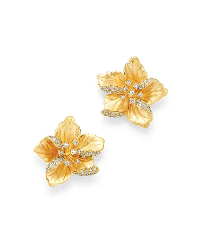 Bloomingdale's Diamond Flower Earrings In 14k Textured Yellow Gold, 0.30 Ct. T. W. - Exclusive In White/gold