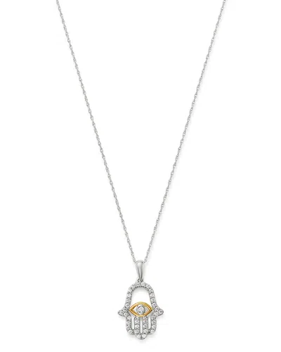Bloomingdale's Diamond Hamsa Pendant Necklace In 14k Yellow & White Gold, 0.25 Ct. T. W. - Exclusive In Gold/white