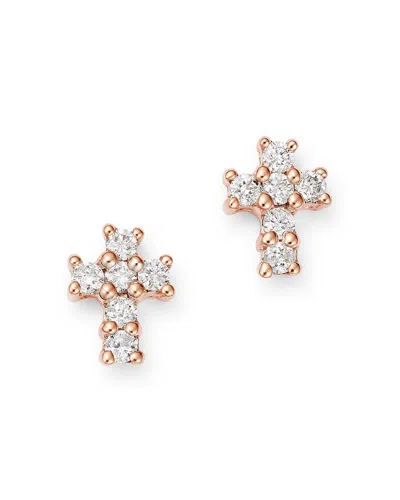 Bloomingdale's Diamond Mini Cross Stud Earrings In 14k Rose Gold, 0.15 Ct. T. W. - Exclusive In White/rose Gold