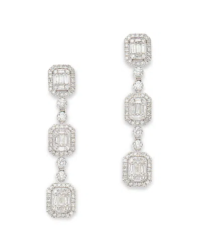 Bloomingdale's Diamond Mosaic Round & Baguette Halo Cluster Drop Earrings In 14k White Gold, 1.0 Ct. T. W.