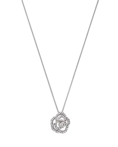 Bloomingdale's Diamond Rose Flower Openwork Pendant Necklace In 14k White Gold, 0.30 Ct. T. W.