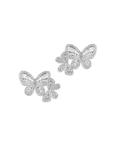Bloomingdale's Diamond Round & Baguette Butterfly Stud Earrings In 14k White Gold, 0.65 Ct. T. W. - Exclusive
