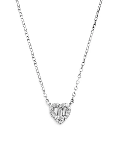 Bloomingdale's Diamond Round And Baguette Heart Pendant Necklace In 14k White Gold, .10 Ct. T. W. - Exclusive