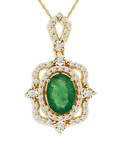 Bloomingdale's Emerald & Diamond Art Deco Pendant Necklace In 14k Yellow Gold, 18- Exclusive In Green/gold